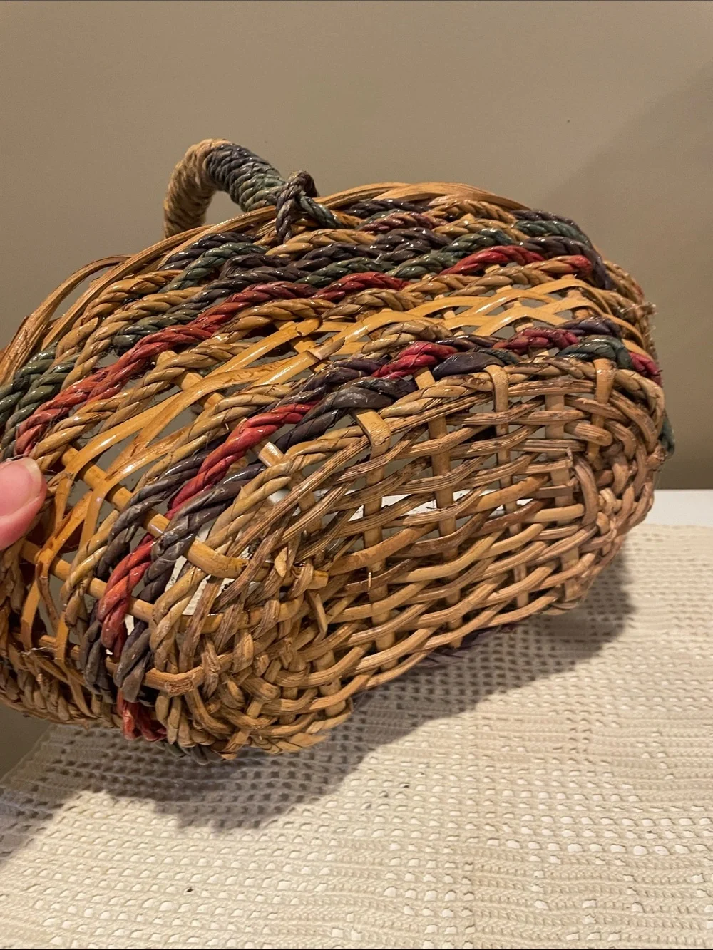 Handwoven Multicolor Wicker Basket with Handle
